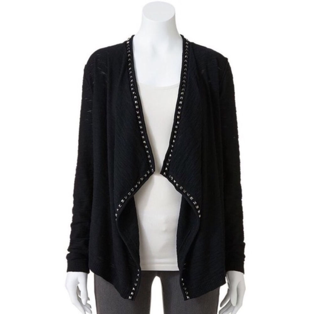 Studded waterfall cardigan black